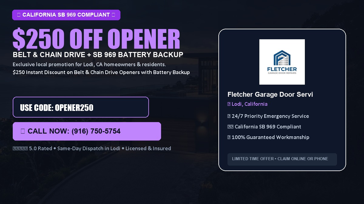 $250 OFF Smart Garage Door Opener Installation (Belt & Chain Drive with California SB 969 Battery Backup) in Lodi, CA