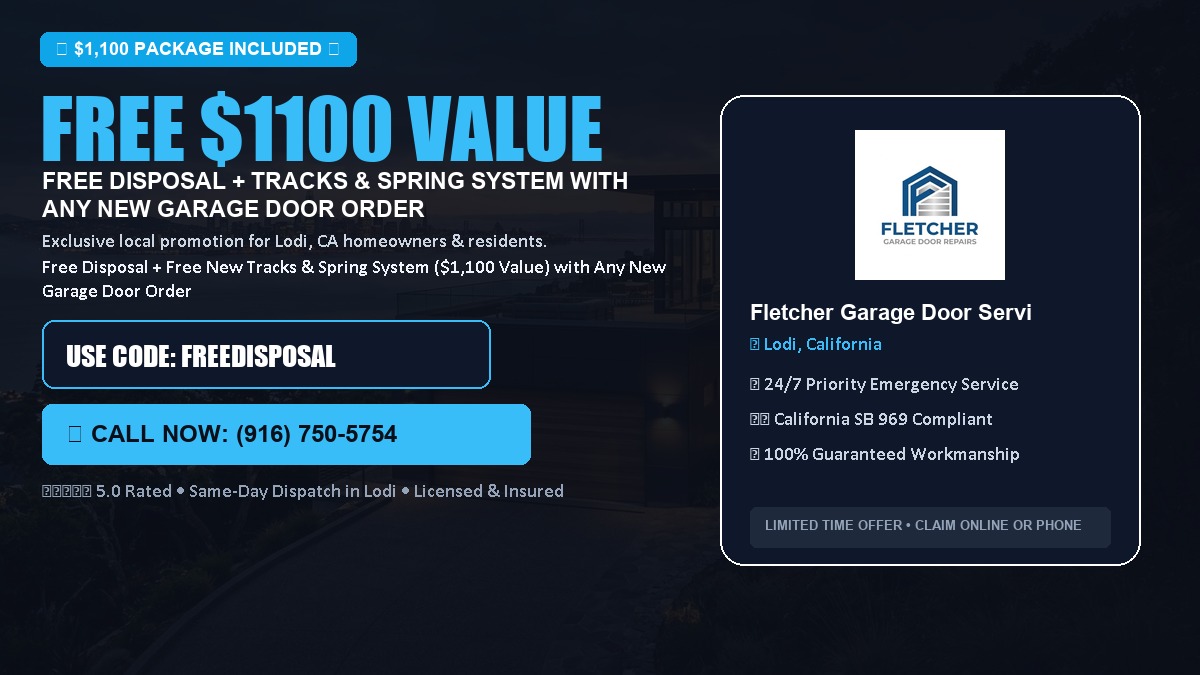 Free Disposal + Free New Tracks & Spring System with Any New Garage Door Order ($1100 Value) in Lodi, CA